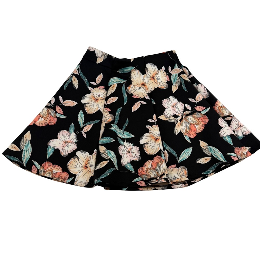 Decree Floral Skater Skirt Black Peach White Teal Mini A-Line Small 2712